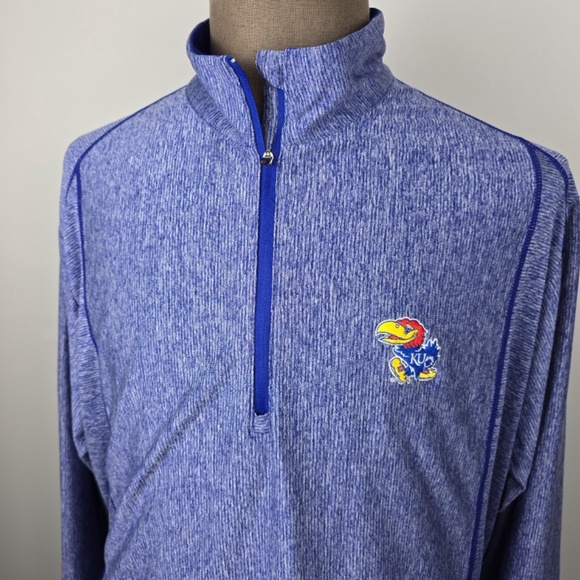 Kansas University KU Jayhawks Men's XXL Quarter Zip Performance Pullover Blue - Picture 2 of 7
